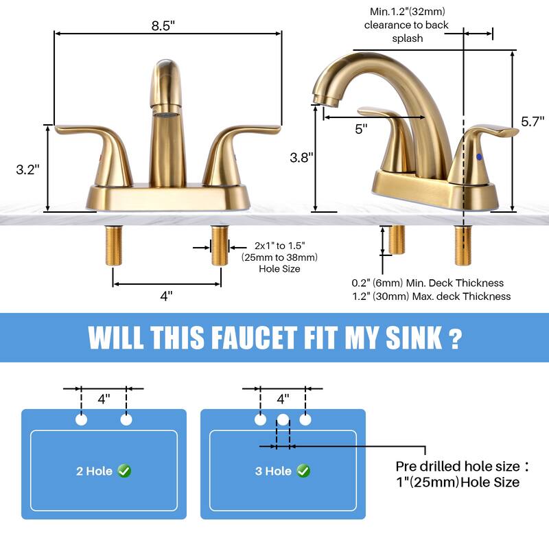 WOWOW 4 in. Centerset Double Handle High Arc Bathroom Sink Faucet