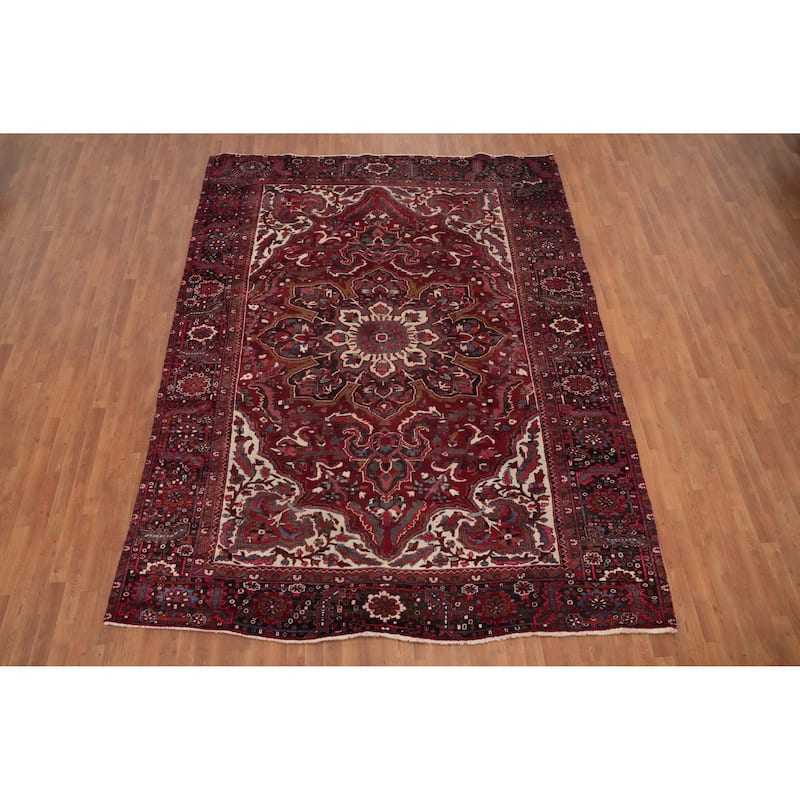 Hand Knotted Oriental 100% Wool Carpet Traditional Floral Red Heriz Area Rug - 11' 6'' X 8' 9''