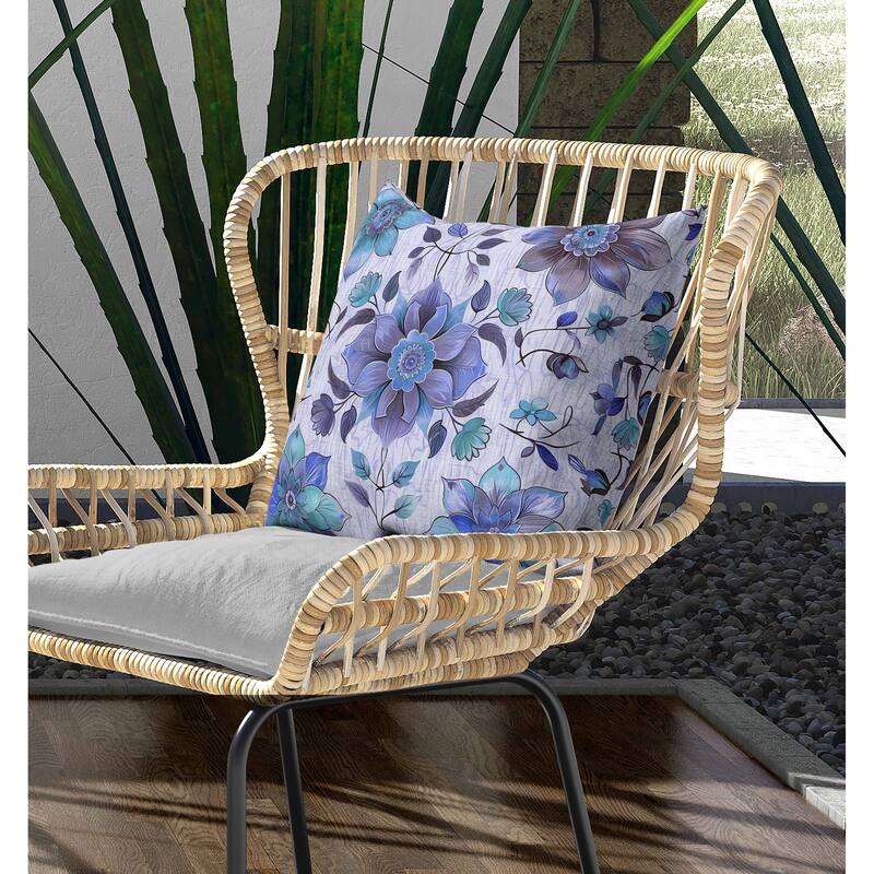 Retro Floral Indoor/Outdoor Reversible Throw Pillow Blue and Violet