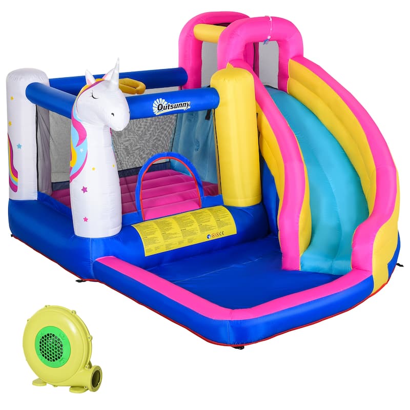 Outsunny Kids Bounce Castle House Inflatable Trampoline Water Slide Pool Climbing Wall 5 in 1 with Inflator for Kids Age 3-8