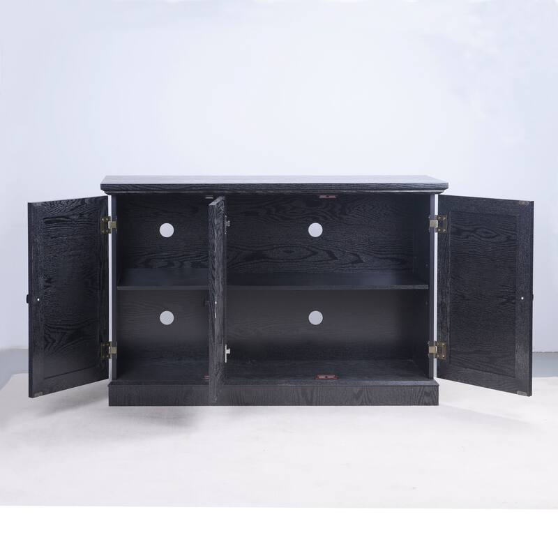 Sideboard Cabinet with 3 Mirrored Acrylic Doors, Multifunctional Wood Storage Cabinet, Accent Cabinet with Adjustable Shelves