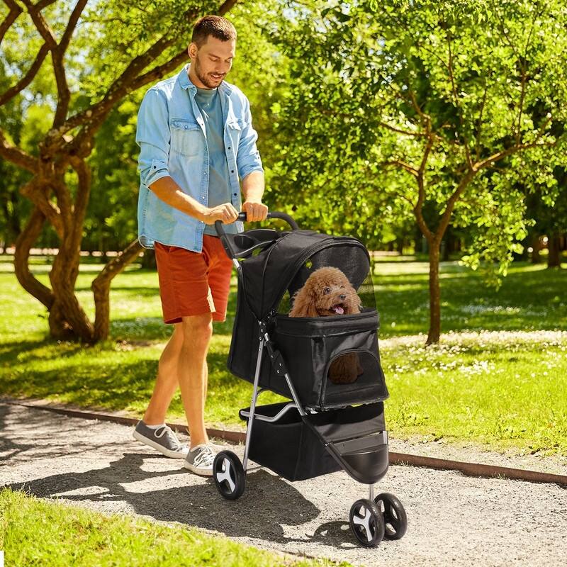 3 Wheels Pet Stroller Jogger Stroller for Medium Small Dogs Cats Travel Folding Carrier Waterproof - 3 Wheels