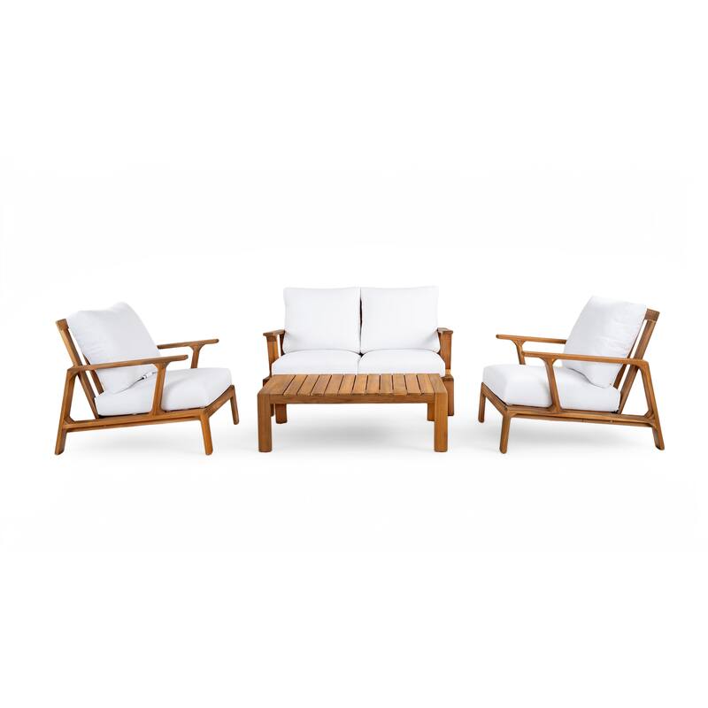 Roomfitters 4 Piece Outdoor Patio Conversation Set with Solid Acacia Wood Frame and Cushions