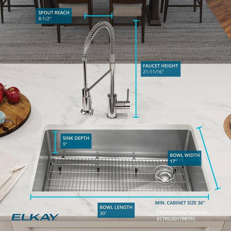 Elkay Crosstown 18 Gauge Stainless Steel 31-1/2" x 18-1/2" x 9", Single Bowl Undermount Sink Kit
