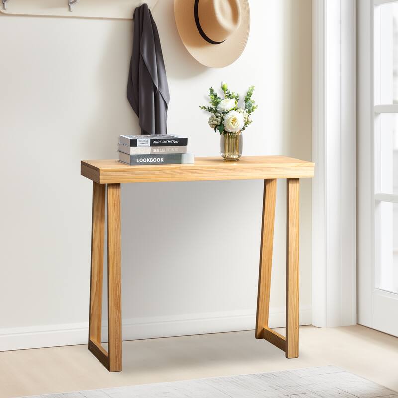 Narrow Solid Pine Wood Entryway Console Table for Small Space Living Room Furniture Decor