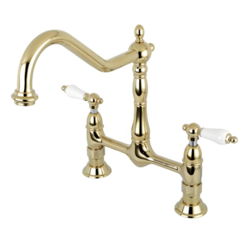 Kingston Brass Heritage Bridge Kitchen Faucet with Porcelain Lever