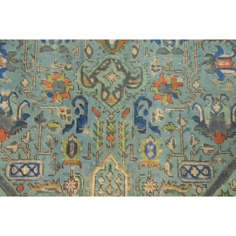 Hand Knotted Oriental 100% Wool Carpet Traditional Floral Navy Blue & Blues Tabriz Area Rug - 9' 5'' X 6' 5''