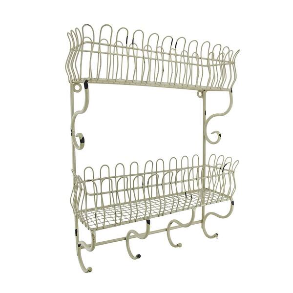 Shop Black Friday Deals On Vintage Ivory Finish Metal Wire 2 Tier Wall Hook Shelf Overstock 16927880