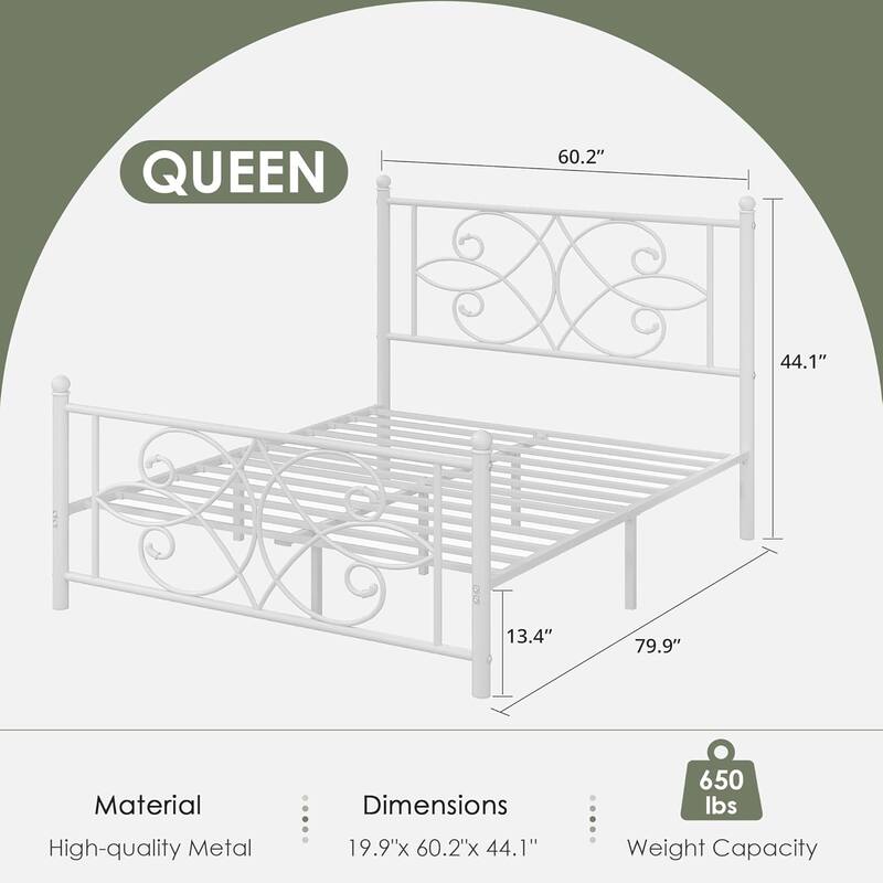 VECELO Metal Bed Frame with High Headboard and Footboard, Platform Beds with Heavy Duty Mattress Foundation