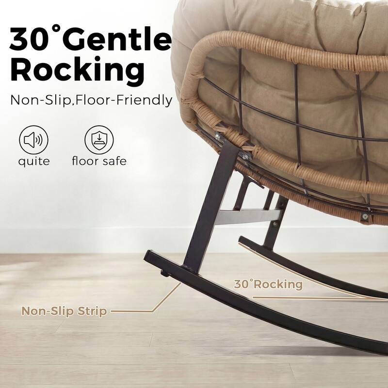 60" Double Papasan Rocking Chair for 2, 700-lb Capacity Wicker Egg Rocker with 5.1" Thick Cushion