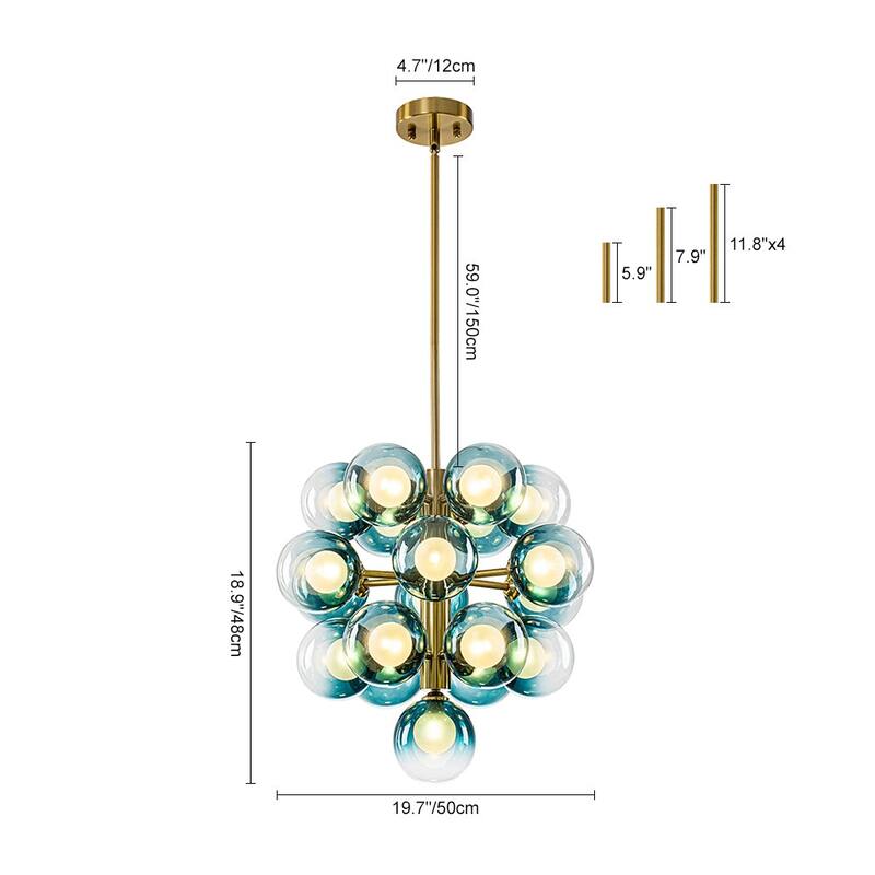 Art Deco Tiered Blue Frosted Bubble Round Sputnik Chandelier