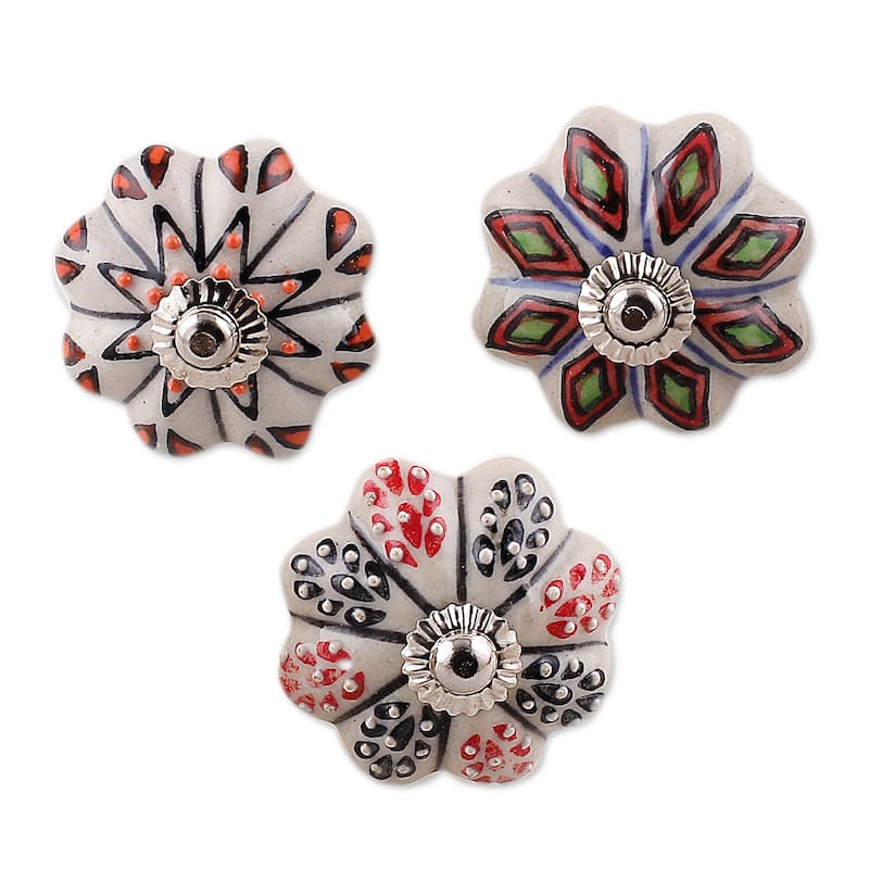 Novica Handmade Palatial Spring Ceramic Knobs (Set Of 9)