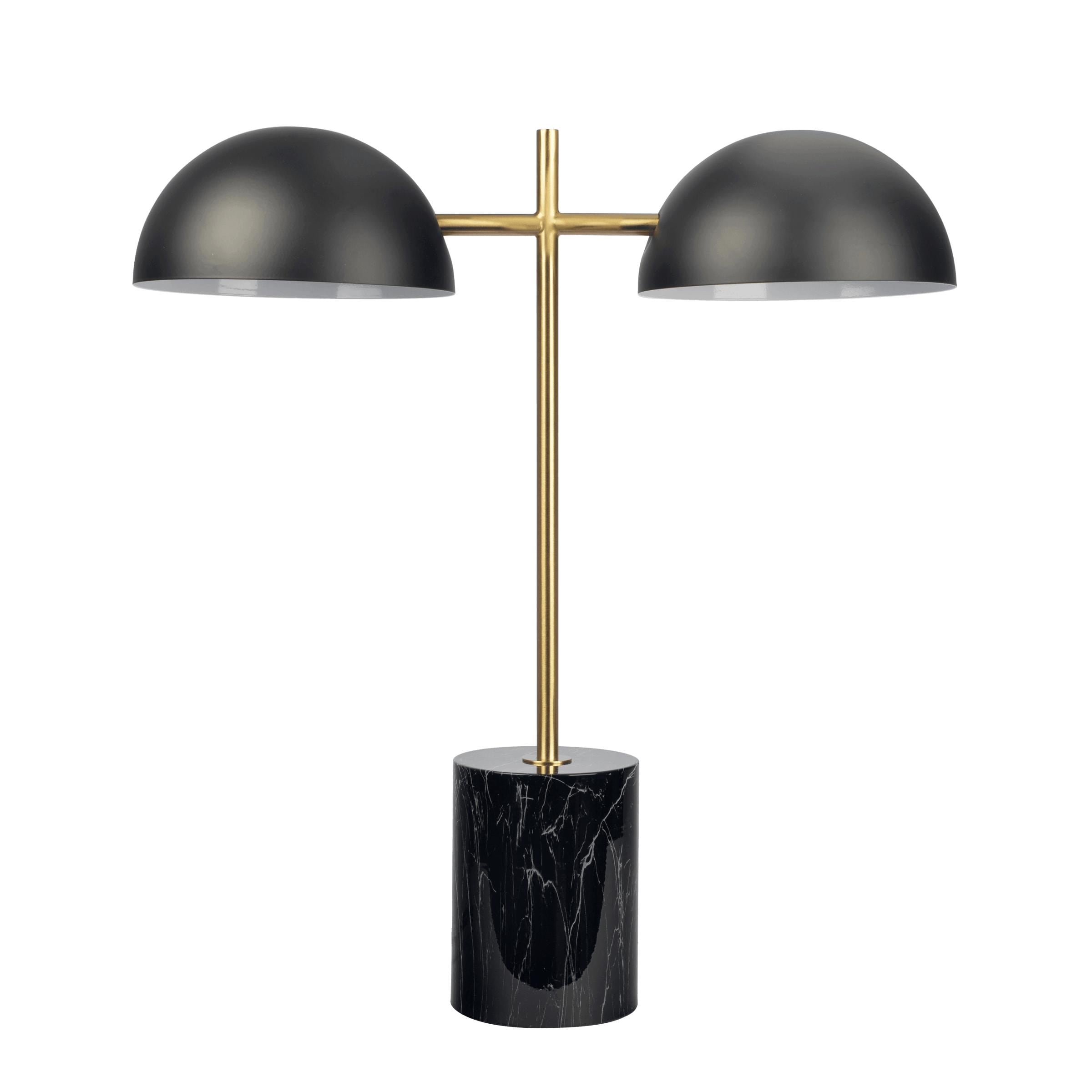 Black Table Lamp with On/Off Switch Double Lamp with Faux Marble Base