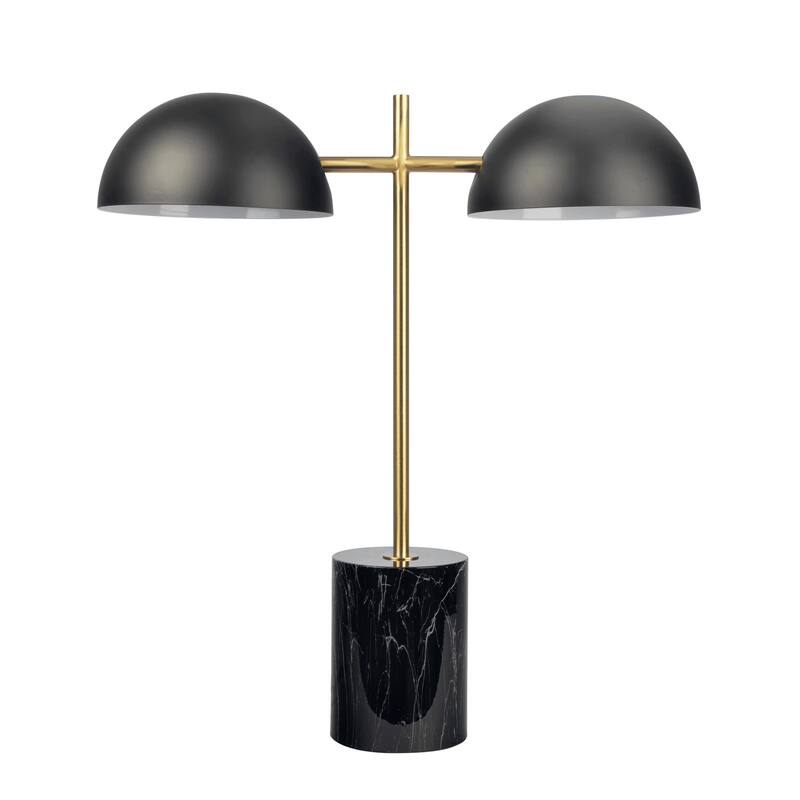 Black Table Lamp with On/Off Switch Double Lamp with Faux Marble Base - Black,Gold,marble