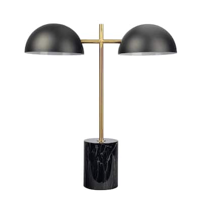 Black Table Lamp with On/Off Switch Double Lamp with Faux Marble Base
