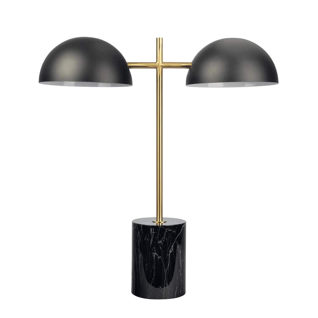 Black Table Lamp with On/Off Switch Double Lamp with Faux Marble Base