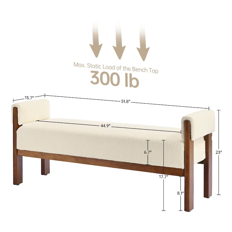 Arm Fabric bench with Solid Wood ,51.8-inch Upholstered Bench for Living Room ,Bedrooms