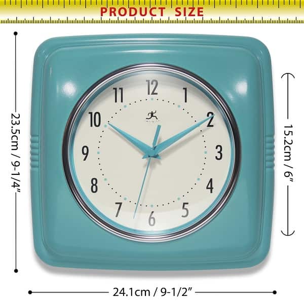dimension image slide 4 of 5, Infinity Instruments Retro 9.25-inch Square Wall Clock - 9.25 x 1.875 x 9.5
