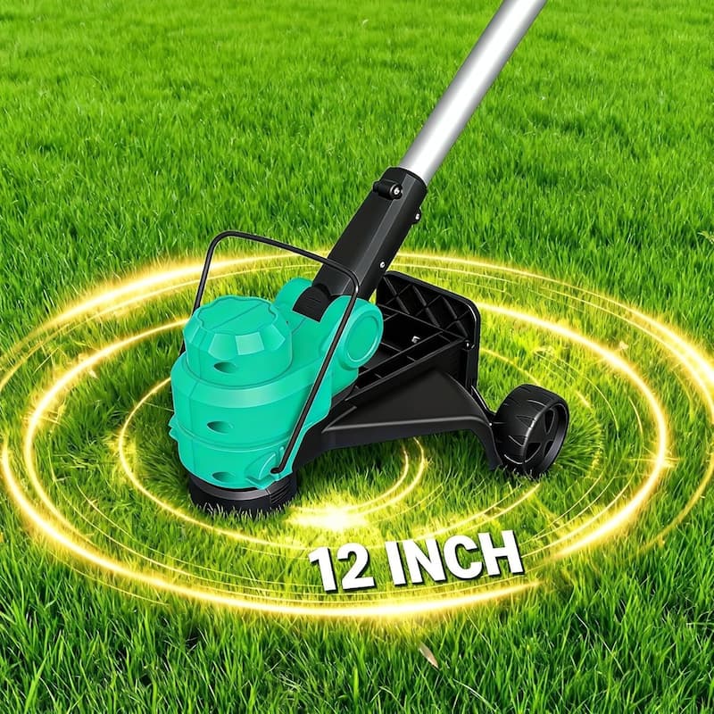12" Cordless Weed Wacker, Grass Trimmer with Wheels, 8 pcs Spools Lines