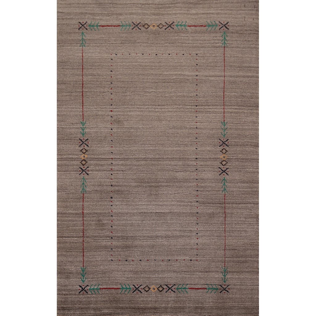 Brown Striped Gabbeh Oriental Accent Rug Hand-Knotted Wool Carpet - 3'11"x 6'0"