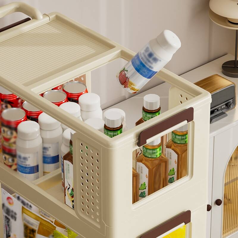 3-Tier Kitchen Storage Cart with Lockable Wheels