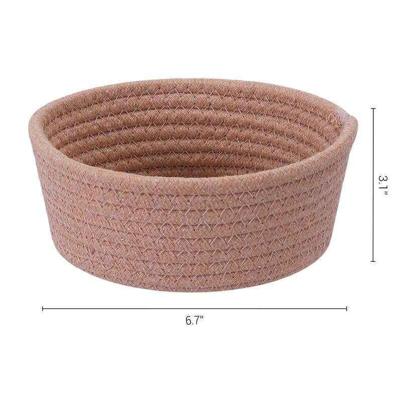 Round Woven Storage Basket, Small Storage Bin for Entryway Desk Key Tray Bowl, Catchall Home Decor - Brown - 6.5*6.5*3in