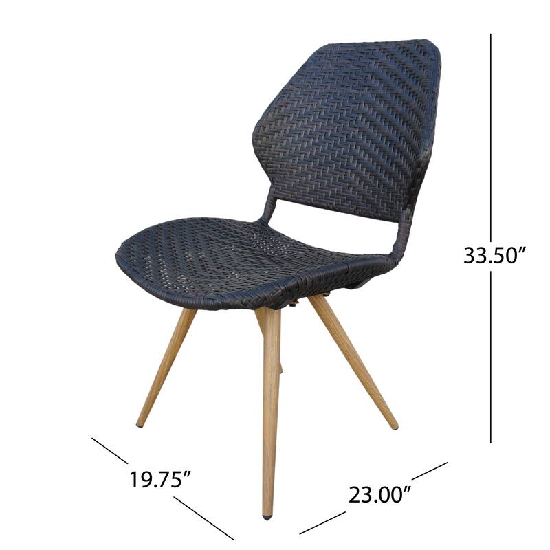 Roomfitters Set of 2 Wicker Outdoor Dining Chairs, Mid-Century Iron Legs with Wood Finish, Brown Multi