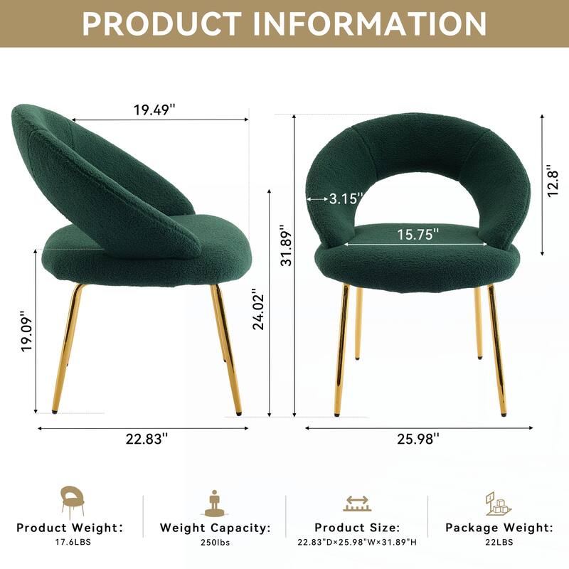 Set of 1 Teddy Fabric Dining Chairs
