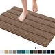 preview thumbnail 1 of 9, Subrtex Non-slip Bathroom Rugs Chenille Soft Striped Plush Bath Mat 16"x24"/20"x32" - Sand