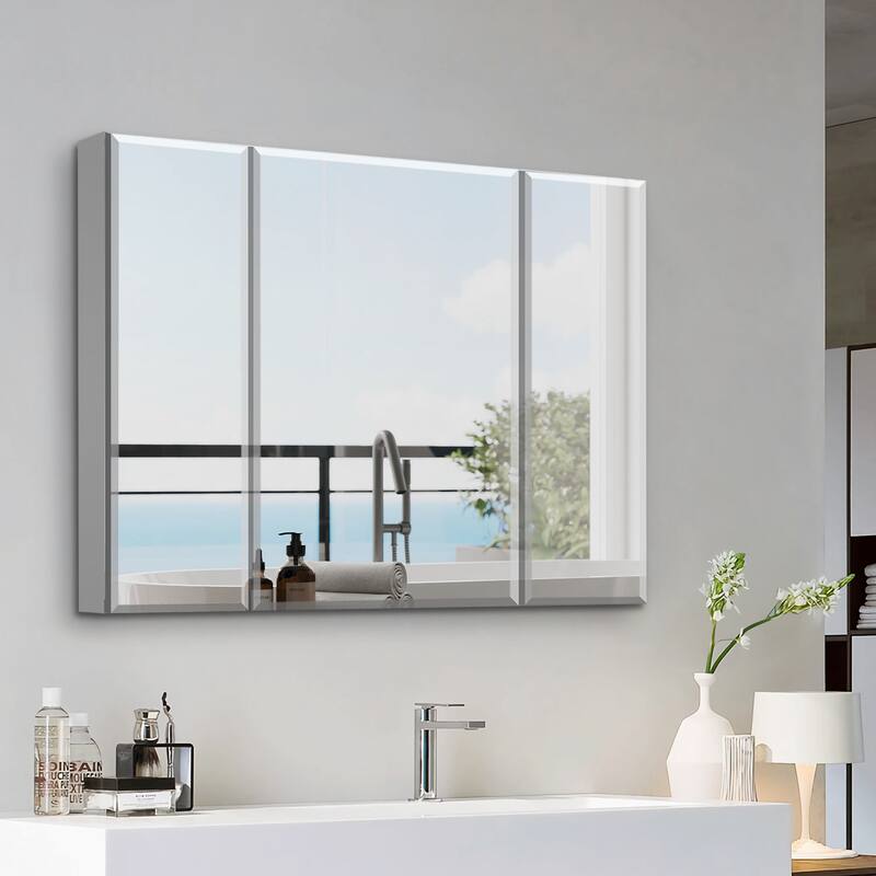 36x26 inch Aluminum Bathroom Medicine Cabinet Adjustable Glass Shelves Waterproof,Rust-Resist Recess,Surface Mount Installation