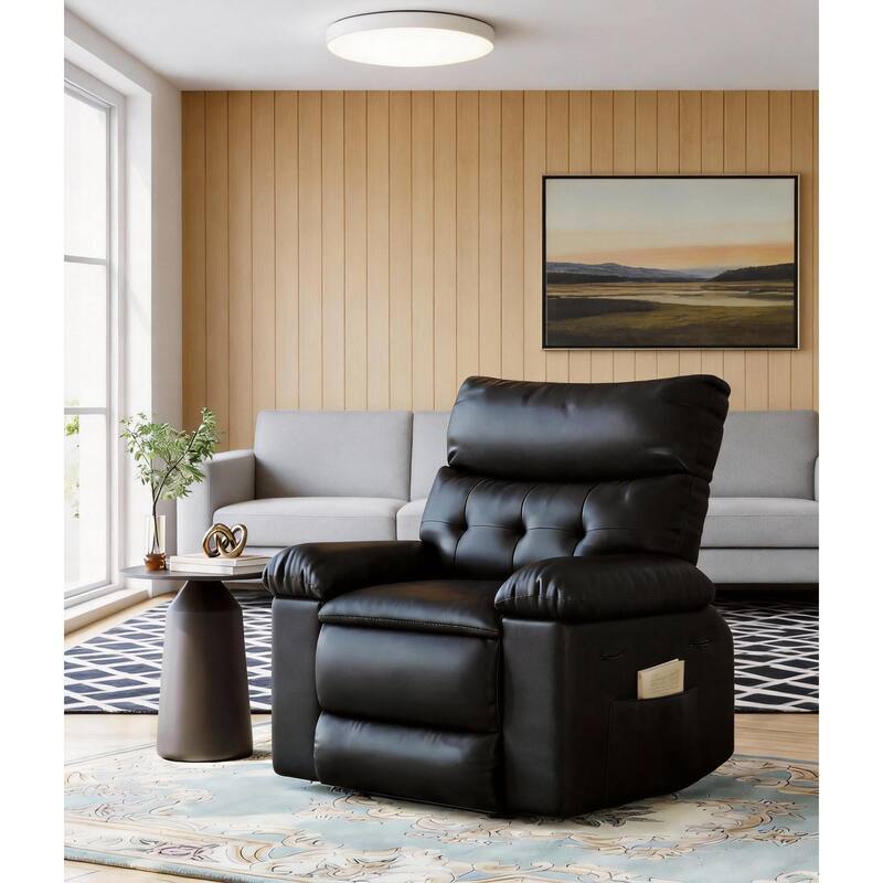 360° Swivel Manual Recliner Chair, with Massage & Remote Control - Black