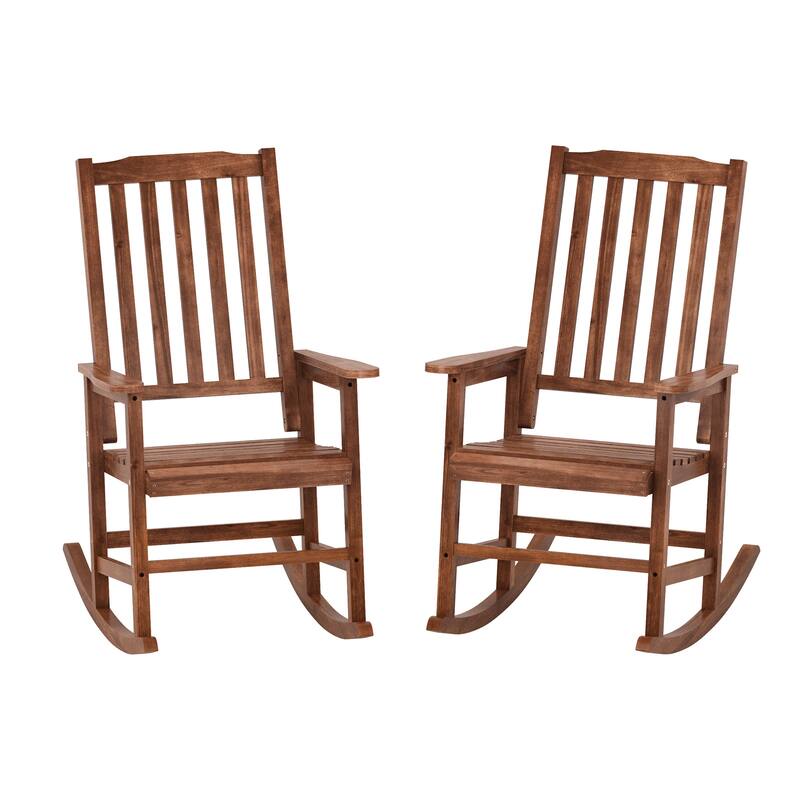 Acacia Wood Outdoor Rocking Chair, Traditional Porch Outdoor Rocker Chairs Set of 2 - 43" H