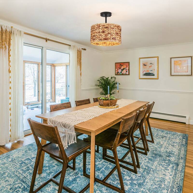 1-Light Semi-Flush Mount Lighting with Drum Shade, Classic Semi Flush Mount Chandelier for Living Room Kitchen Dining Foyer