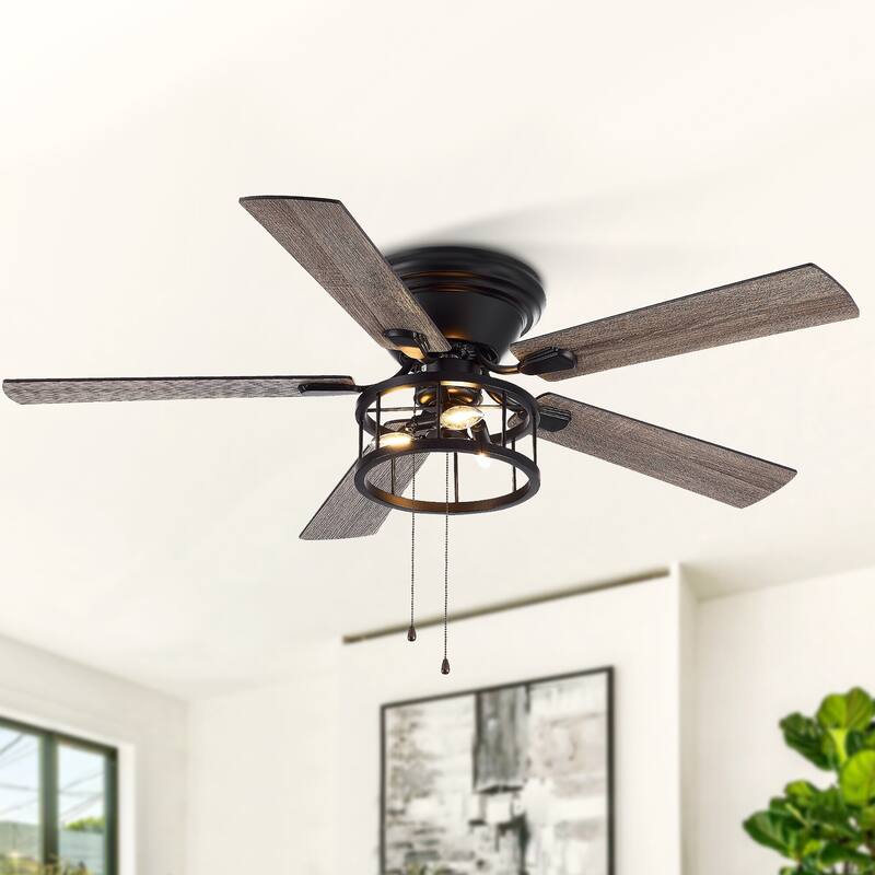 52" 5 Blades Black Ceiling Fan with Light and Pull Chain - 52 Inch
