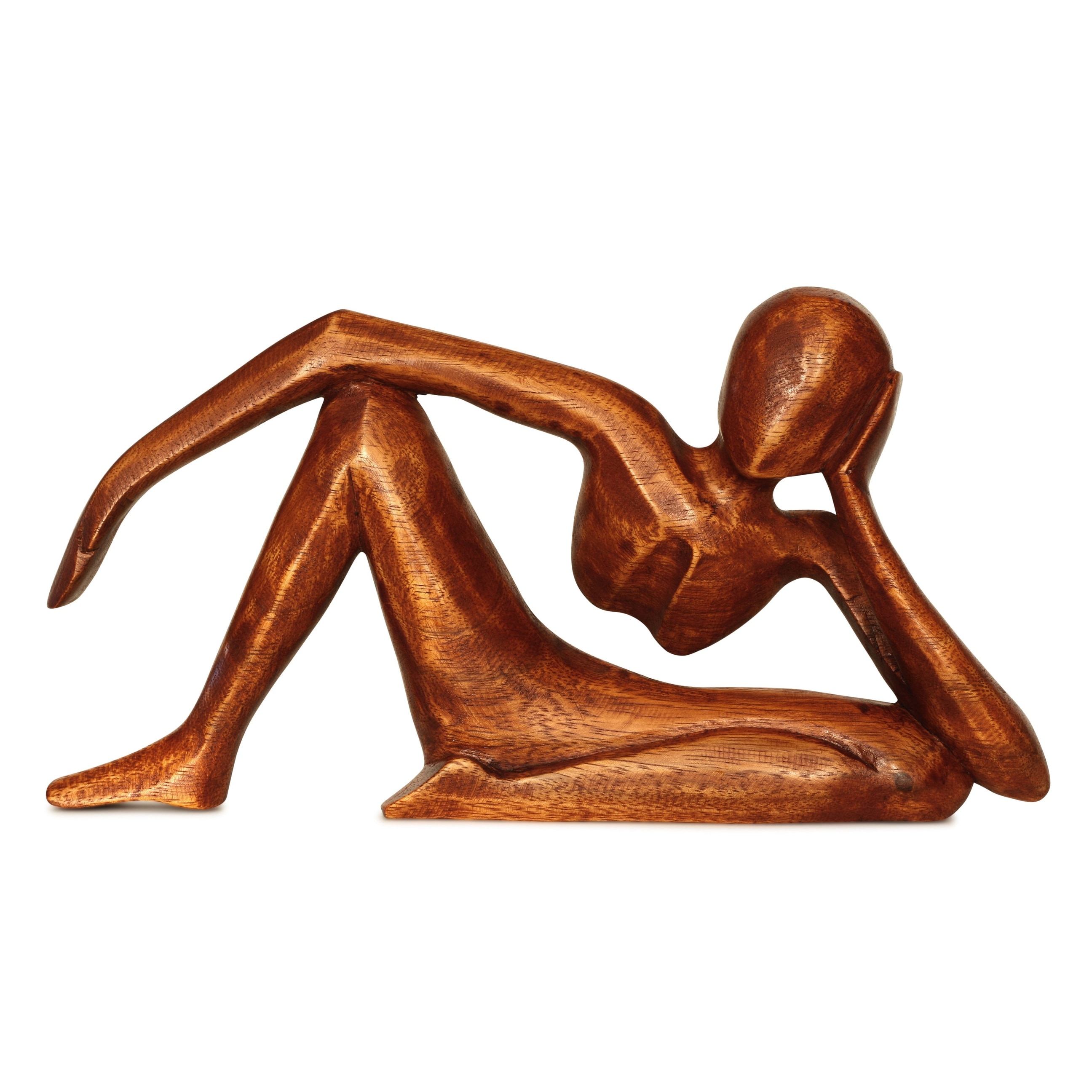 12" Wooden Hand Carved Abstract Sculpture Handmade Handcrafted "Relaxing Man" Statue Home Decor Figurine Accent Decoration