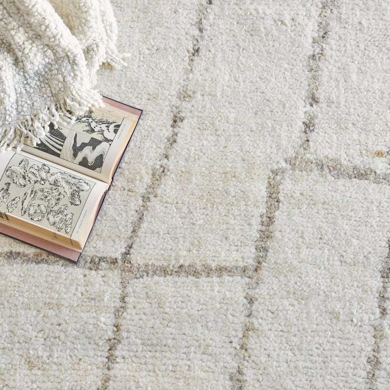 EXQUISITE RUGS Tahoe Hand-knotted Wool White/Beige Area Rug.
