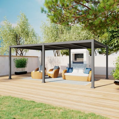 AOOLOMICS 12x20ft Patio Pergola Crank Adjustable Louvered Roof