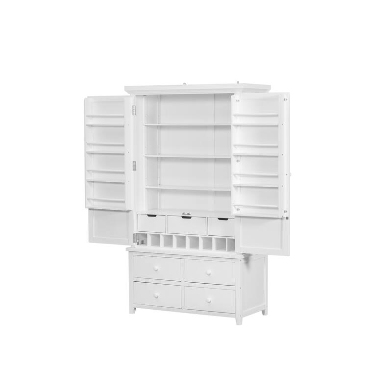 Freestanding Large Kitchen Pantry Wooden Kitchen Storage Cabinet Cupboard with 8 Door Shelves,