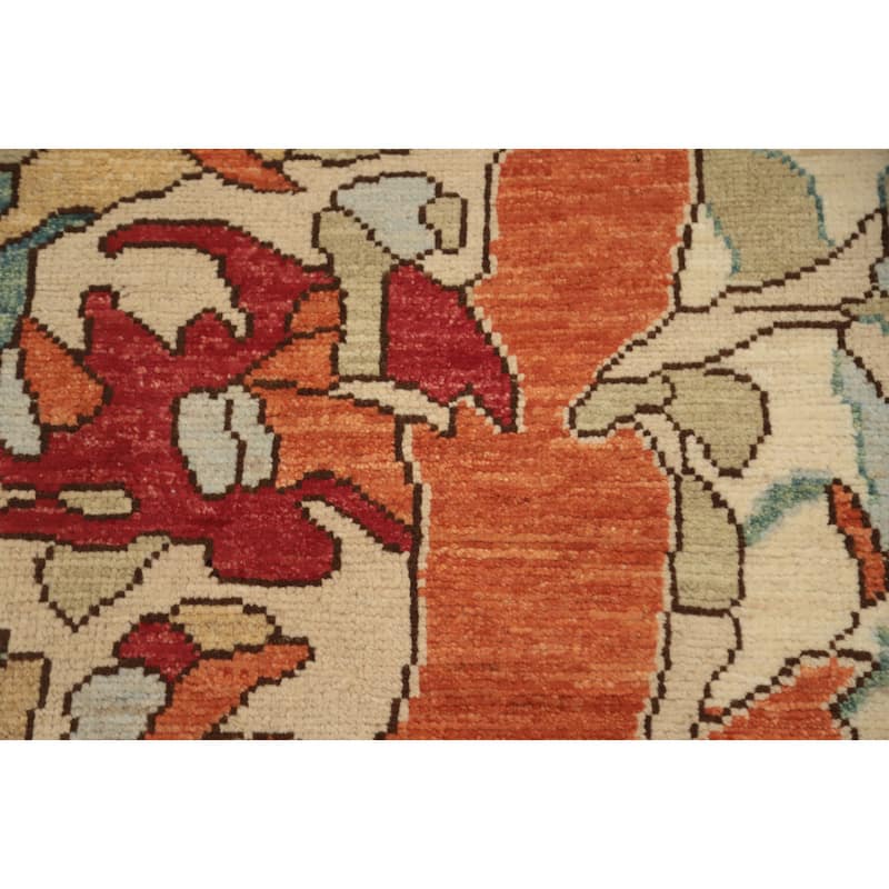 Hand Knotted Oriental 100% Wool Carpet Transitional Floral Green Oushak Area Rug - 14' 0'' X 10' 1''