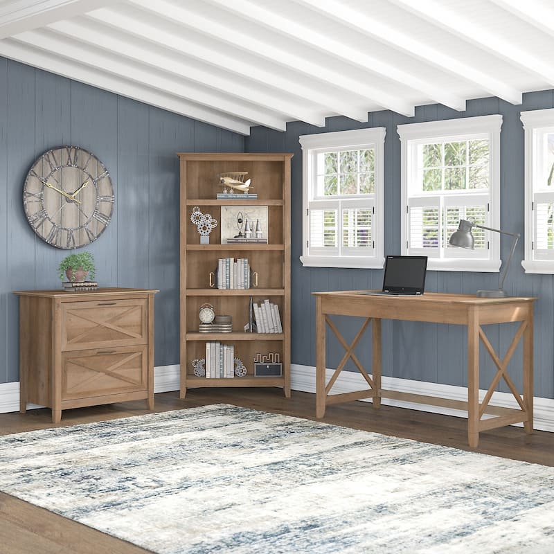 Key West 48W Writing Desk with Cabinet and Bookcase by Bush Furniture - Reclaimed Pine