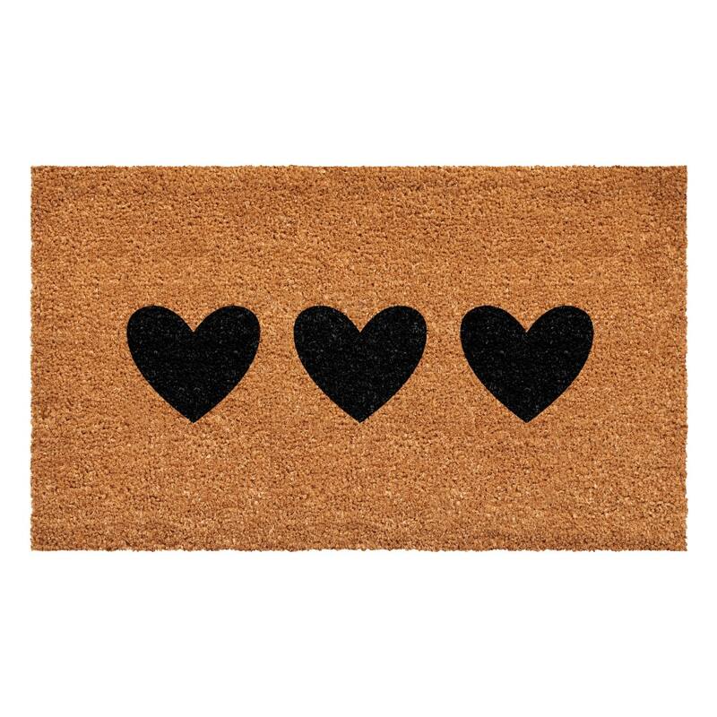 HomeRoots 12" X 24" Black And Brown Three Hearts Outdoor Coir Door Mat - 12.00' X '24.00