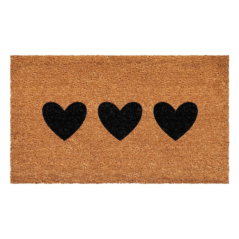 HomeRoots 24" X 48" Brown And Black Three Hearts Outdoor Coir Door Mat - 24.00' X '48.00