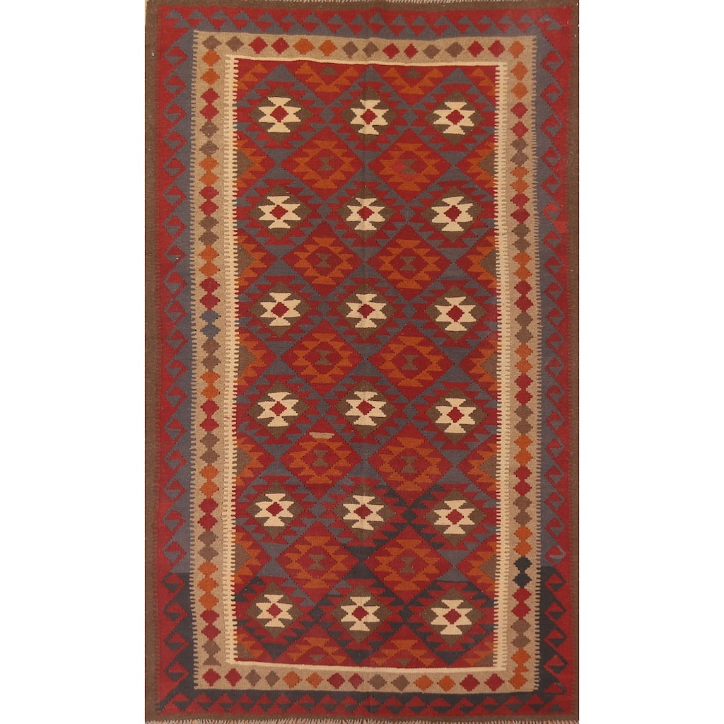 Reversible Tribal Kilim Oriental Rug Hand-woven Bedroom Wool Carpet - 6'3" x 9'10"