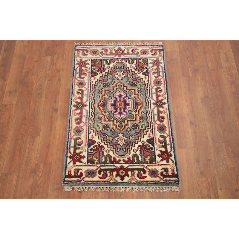 Hand Knotted Oriental 100% Wool Carpet Traditional Medallion Greys & Charcoal Heriz (serapi) Area Rug - 3' 0'' X 2' 0''