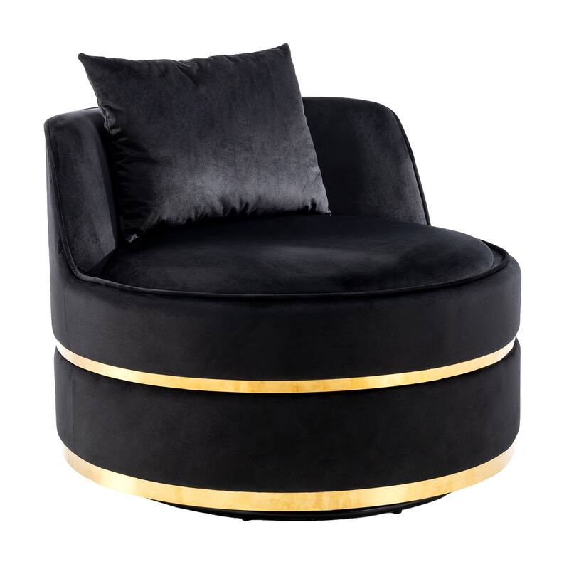 360 Degree Swivel Accent Chair Velvet Modern Upholstered Barrel Chair Over-Sized Soft Chair with Seat Cushion