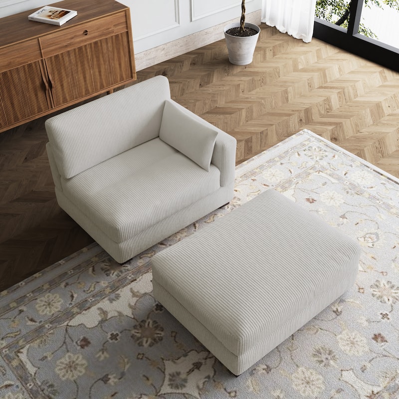 Modular Sectional Sofa with Ottomans - Sea Salt Grey-Right - Right Facing
