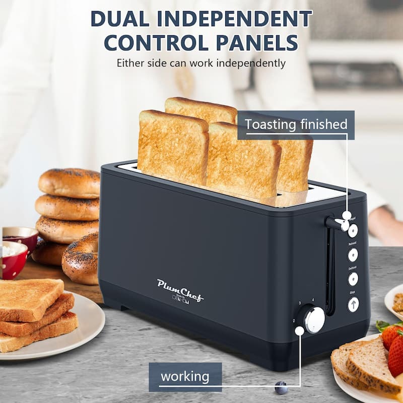 4-Slice Extra Wide Long Slot Toaster (Silver, 1500W) - Stainless Steel with Warming Rack
