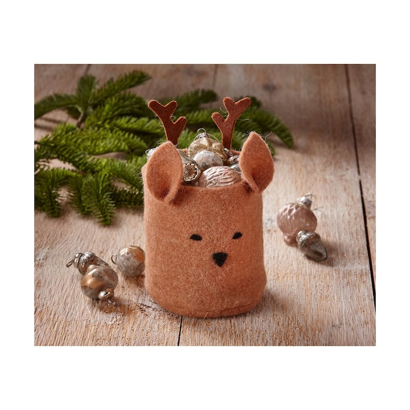 Reindeer Bin Decor Decorative Animal Figurines Holiday Christmas Decor Brown Wool 7.09 in H x 4.3 in Dia