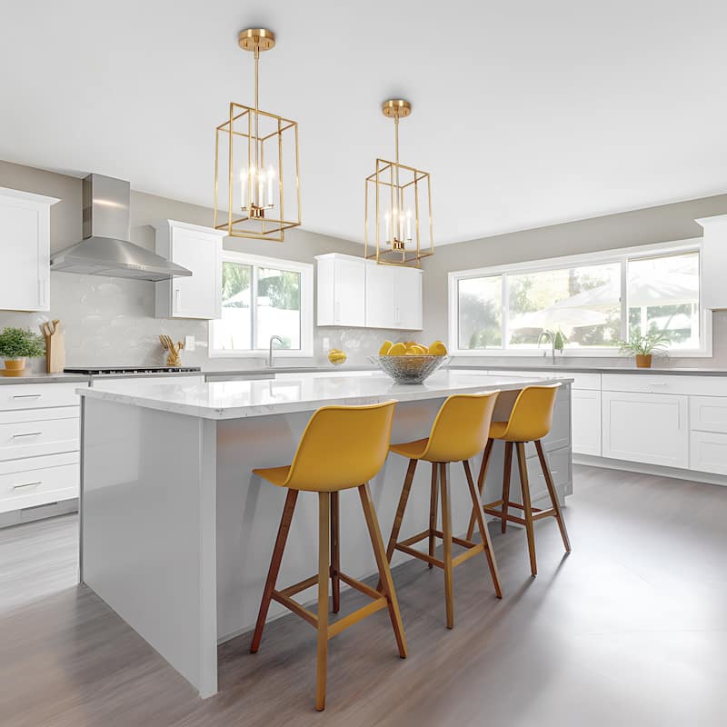 Modern 4-Light Gold Chandelier Lantern Island Pendant for Dining Room