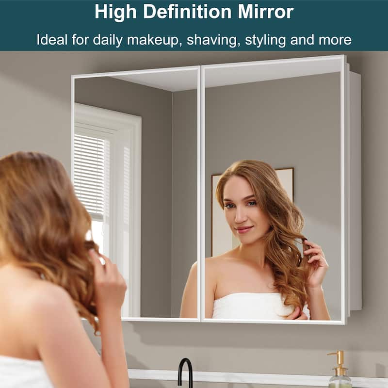 Elise Iron Medicine Cabinet with Mirror, Adjustable Shelves, Recessed or Wall Mount